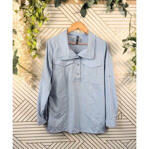 Mountain Hardware Citypass Blue Stripe Long Sleeve Top Travel Collared Med